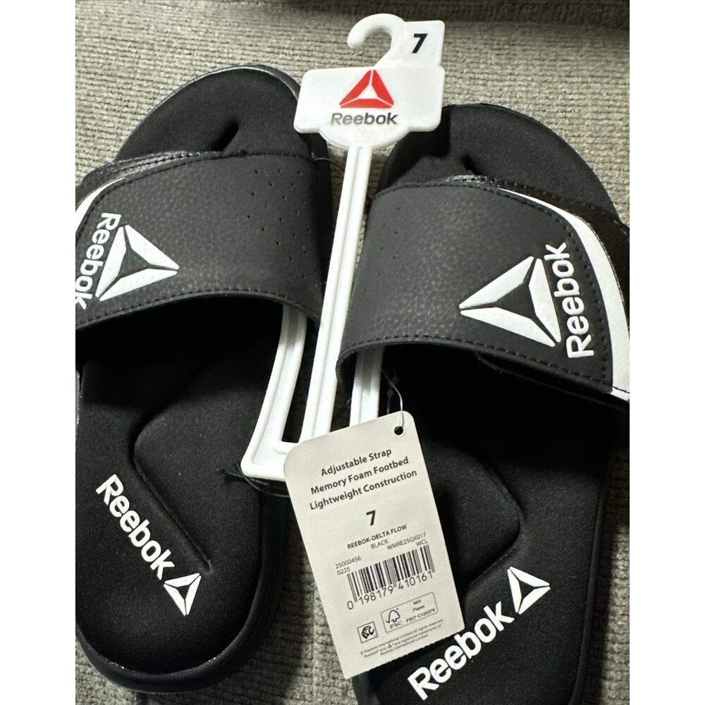 Reebok Women's Slide Sandals Black & White Size 7 Adjustable Strap Memory Foam
